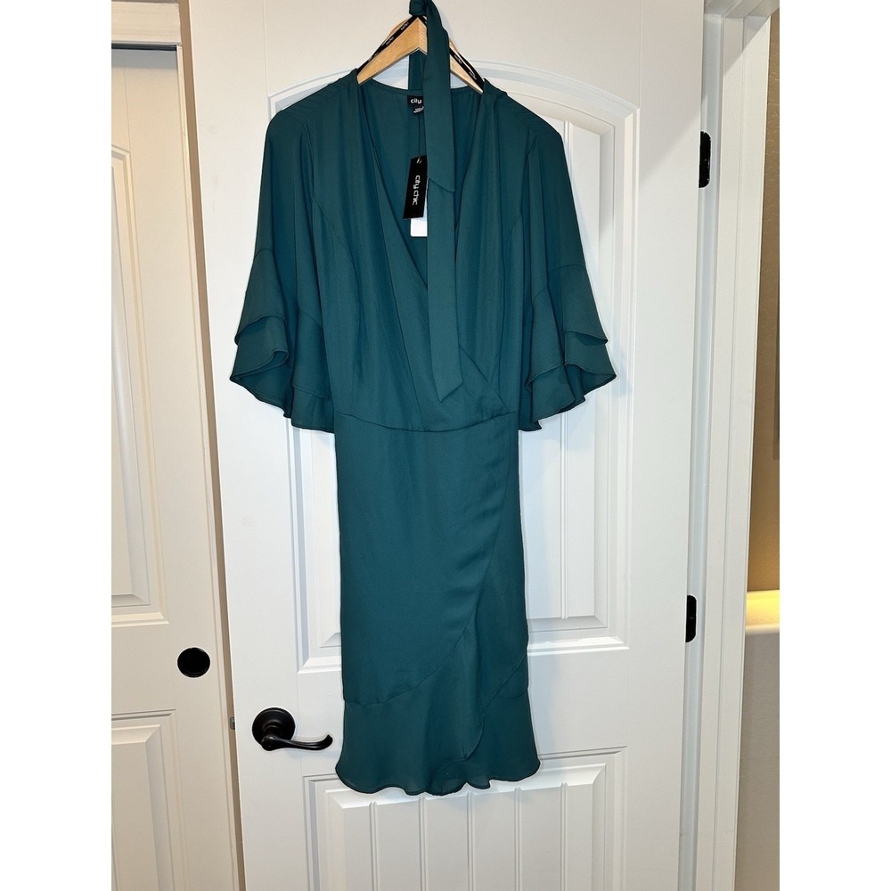 NWT City Chic Elastic Waist Tie Detail Dress Teal Size Large